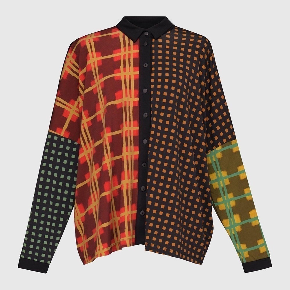 Alembika Multi Check Long Sleeve Button Up Blouse Sz Small NWOT - Picture 3 of 16